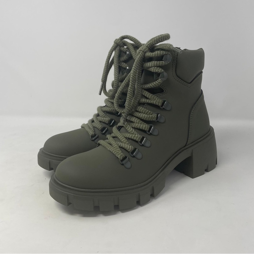 Aqua Reign Block Heel Water Resistant Platform Combat Boots in Olive Green - NWT - Picture 9 of 13